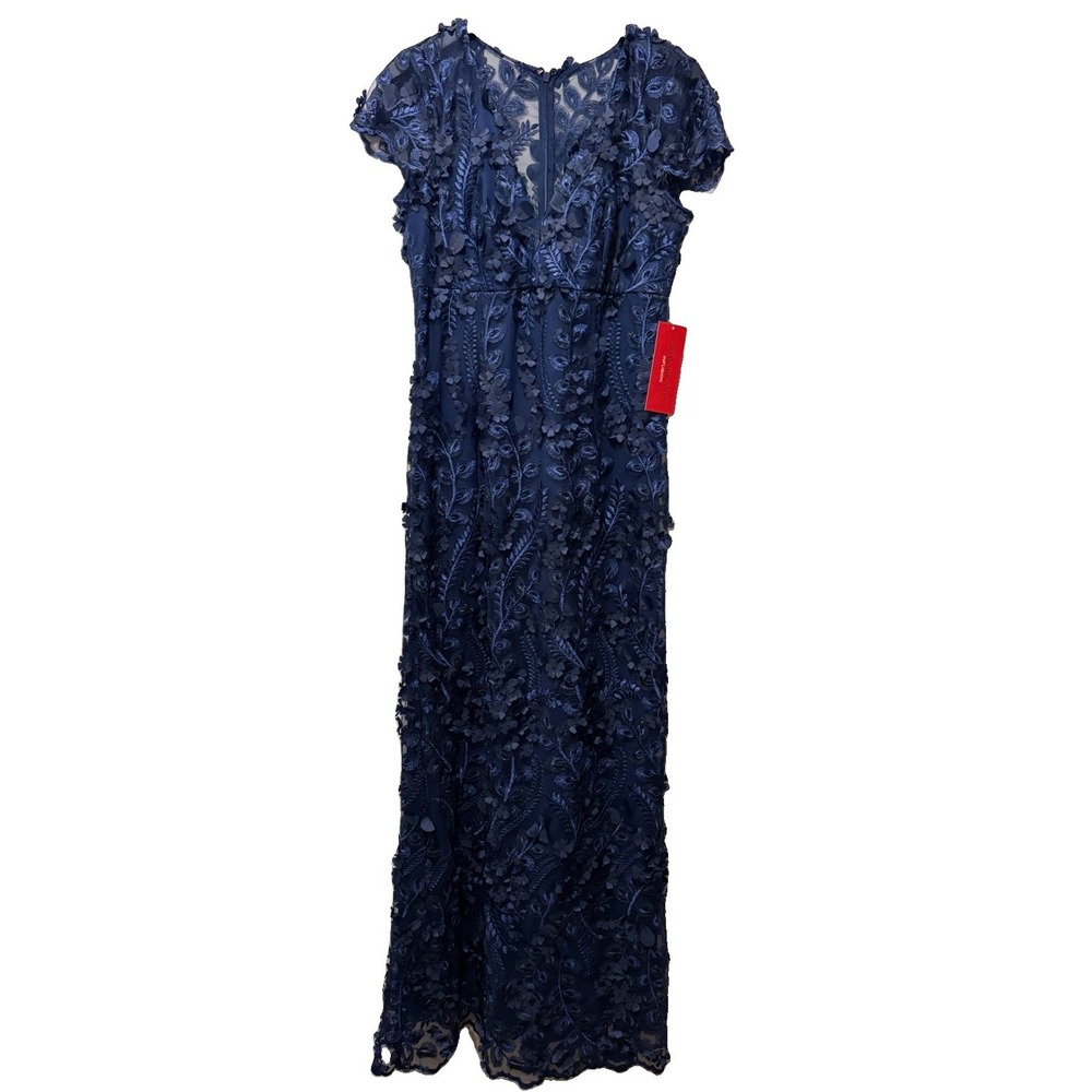 Carmen Marc Valvo Infusion Navy 3D Floral Applique Gown Size 10 NWT $440 - Picture 2 of 13